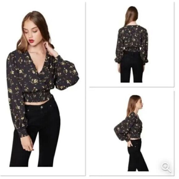NWT Lost + Wonder Plus Size Daisy Floral Black Long Sleeve Crop Top - Size 1XL - Picture 1 of 7